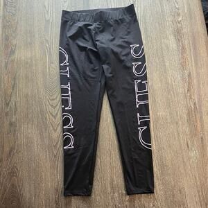 NWOT Guess Crop Leggings High Rise Elastic Waist Pull-On Logo Print Black Size M